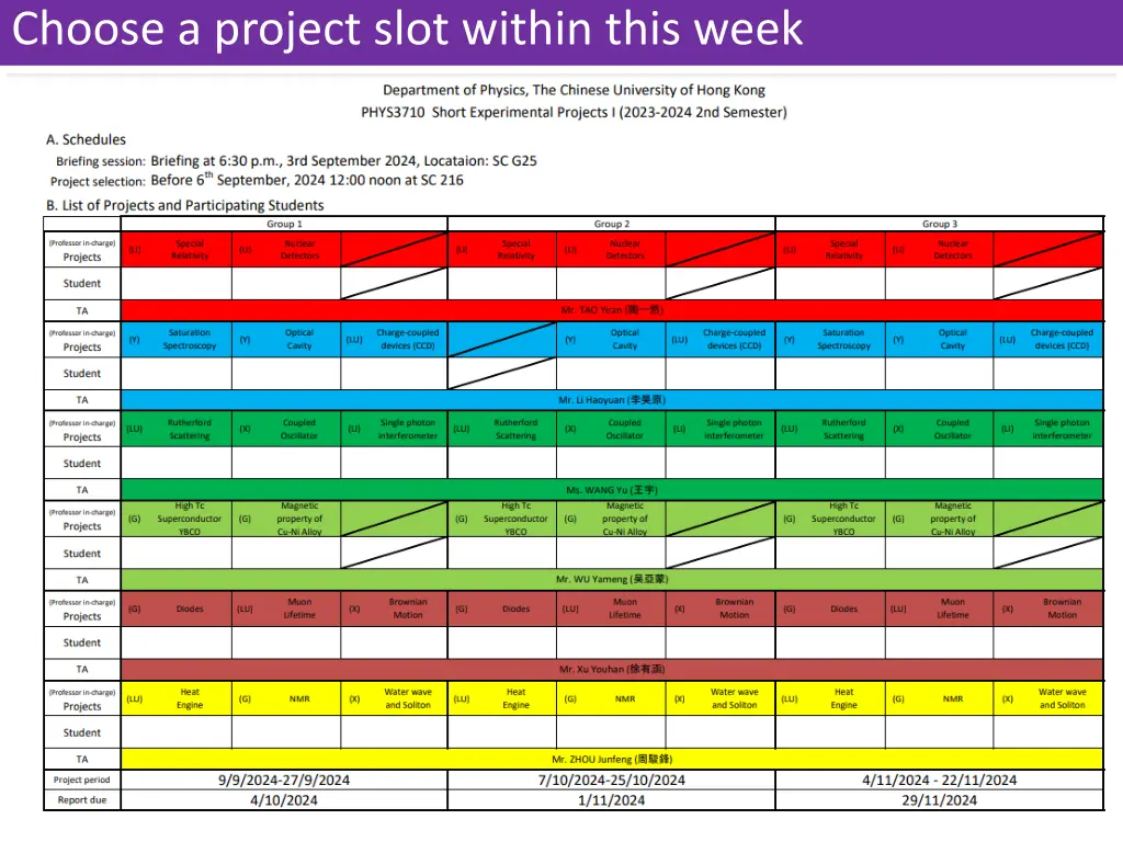 choose a project slot within this week
