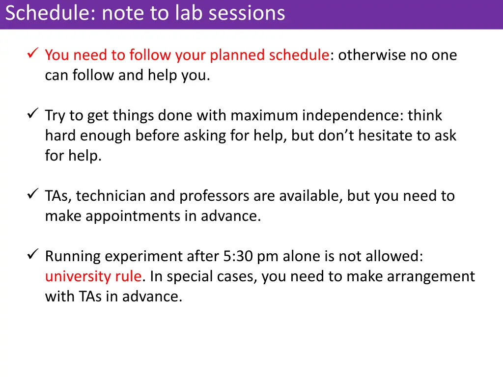 schedule note to lab sessions