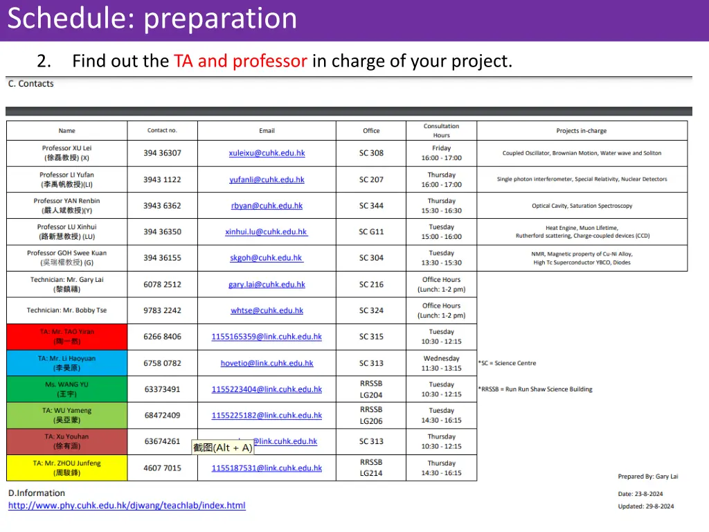 schedule preparation