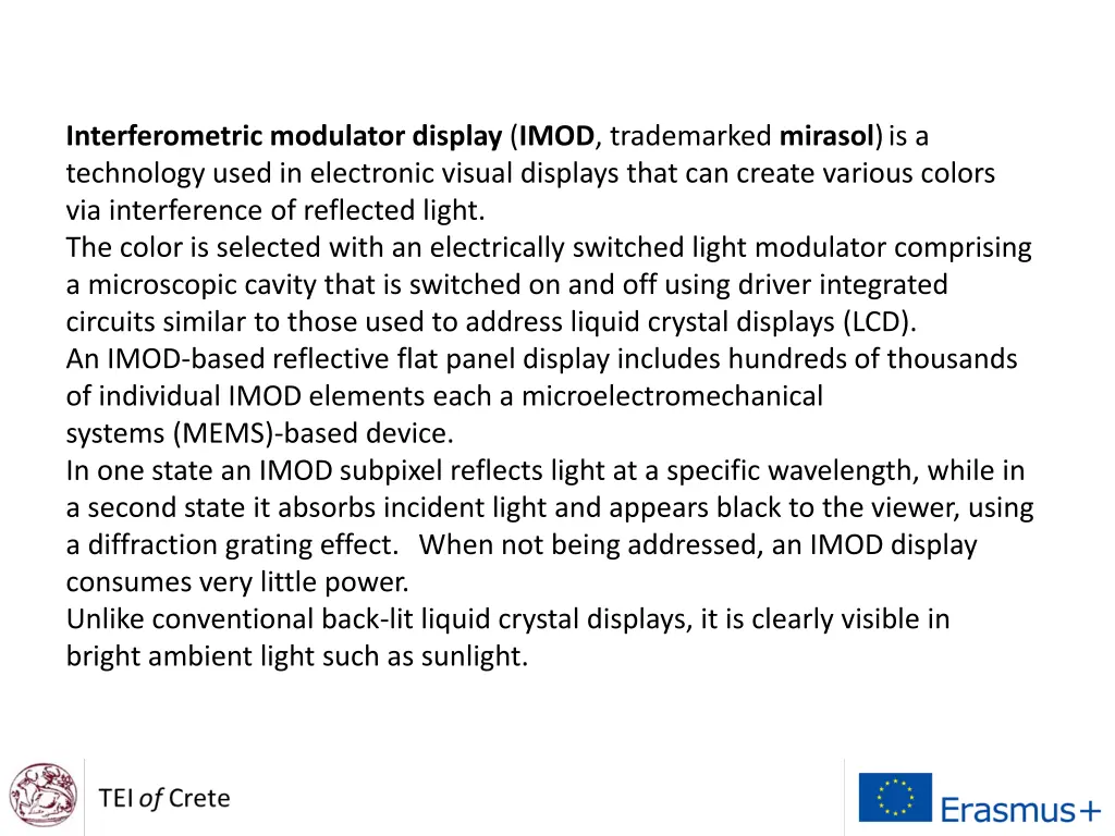 interferometric modulator display imod