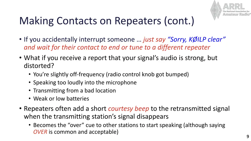 making contacts on repeaters cont