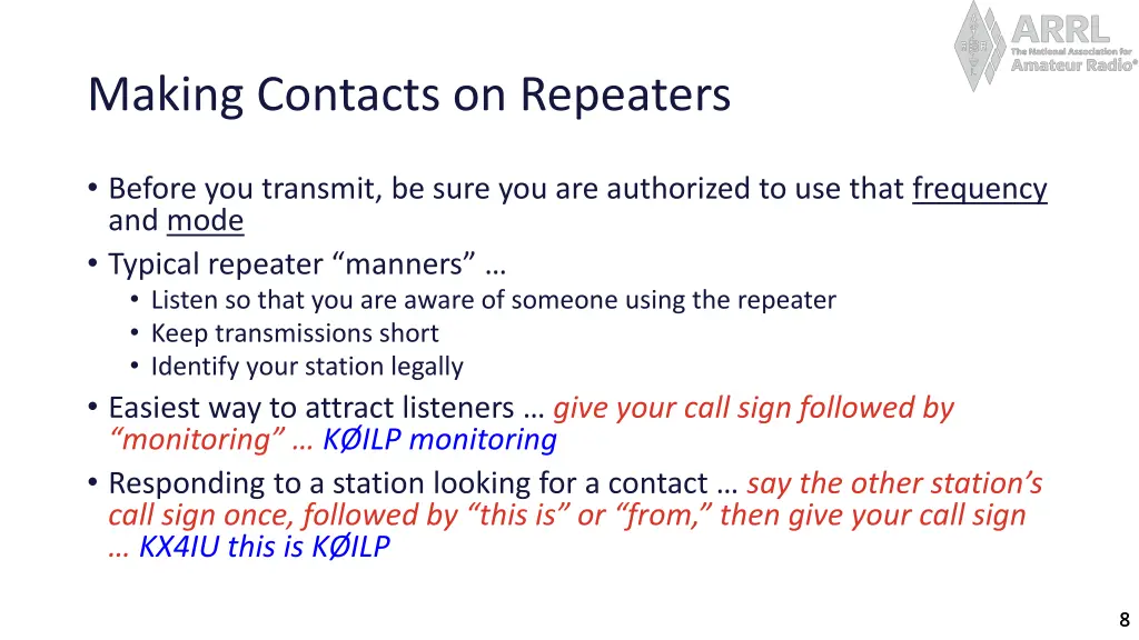 making contacts on repeaters