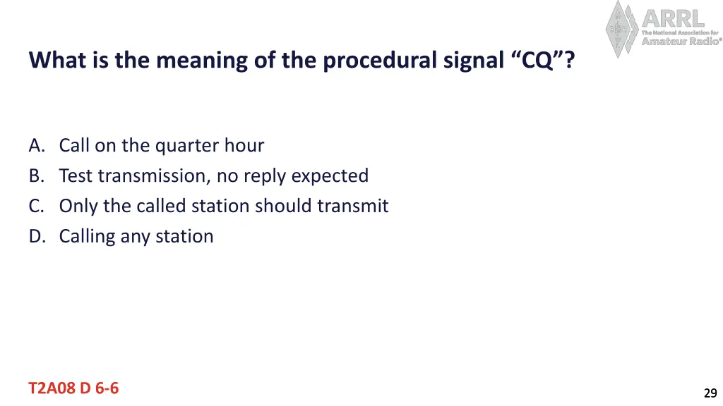 what is the meaning of the procedural signal cq