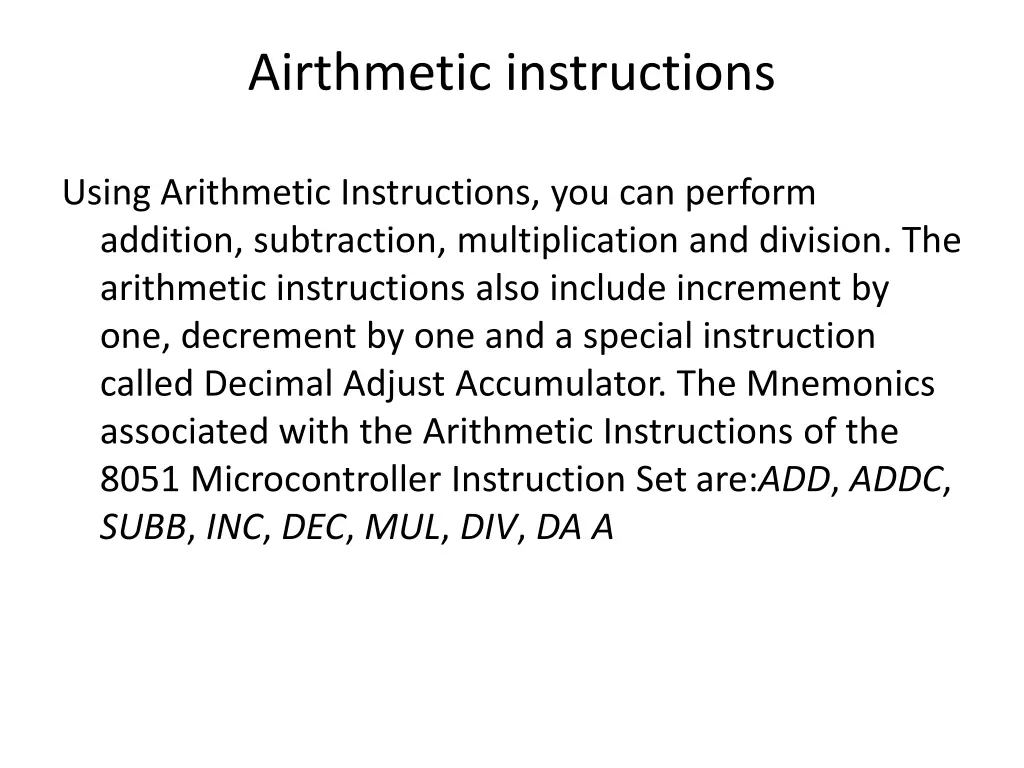 airthmetic instructions