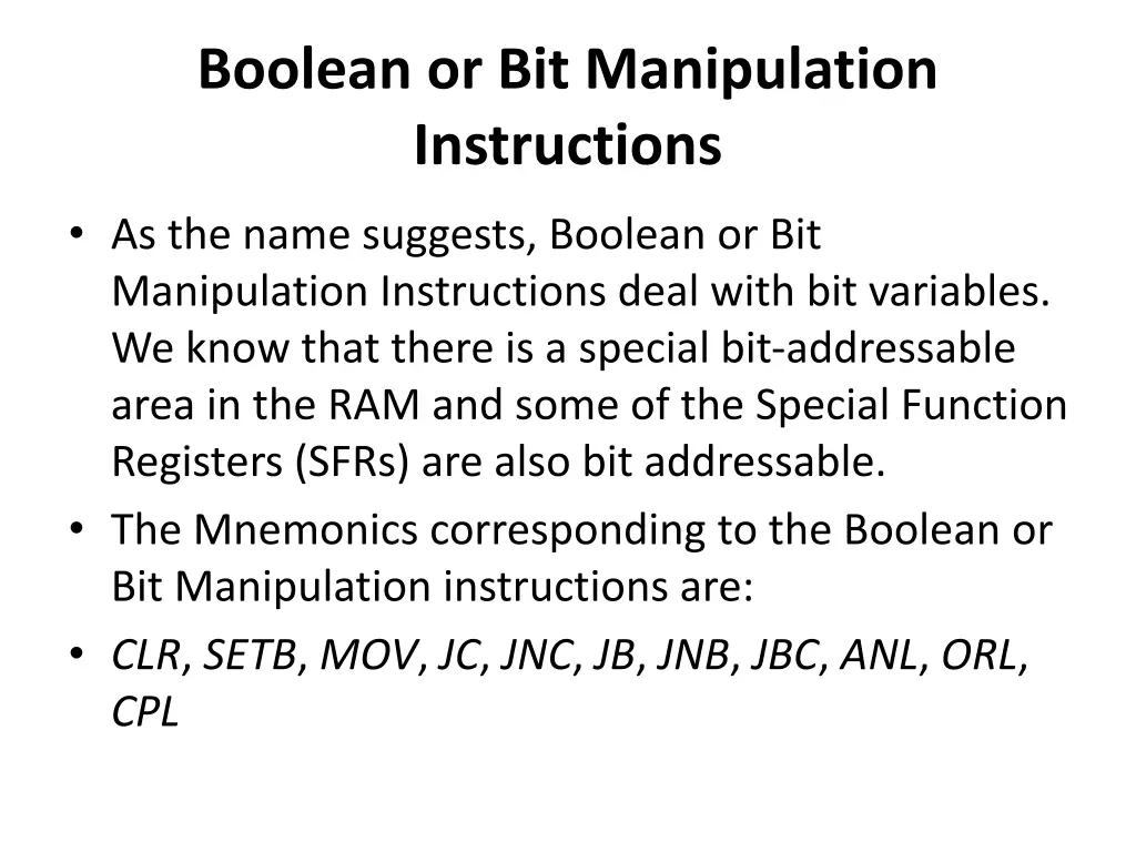 boolean or bit manipulation instructions