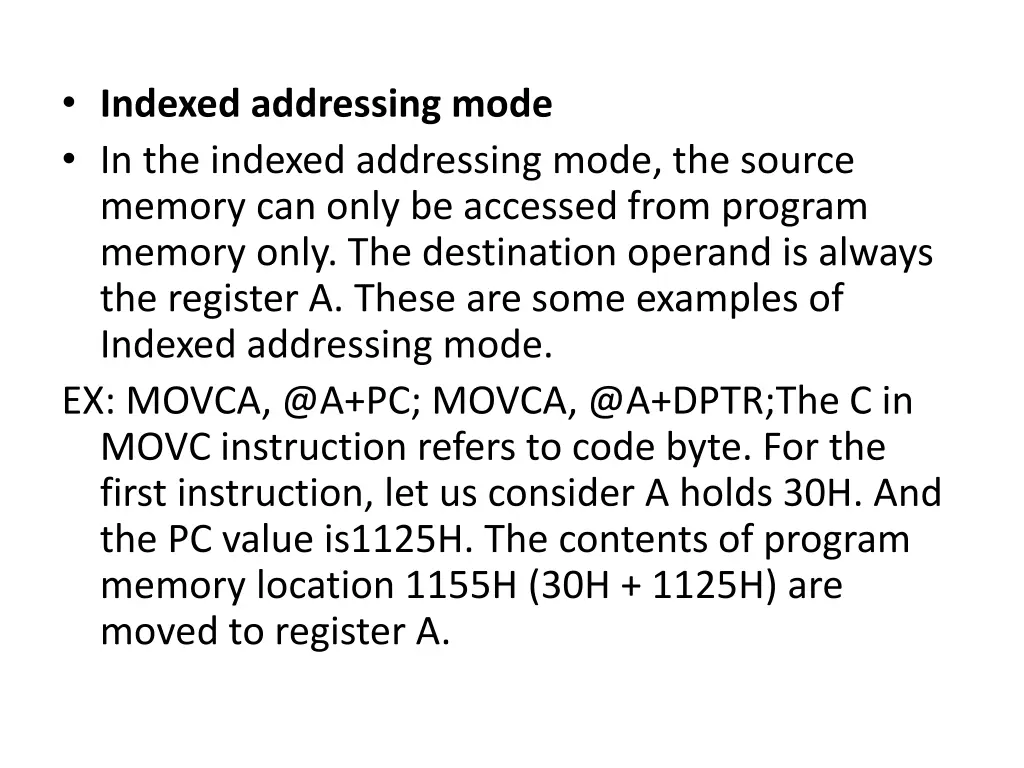 indexed addressing mode in the indexed addressing