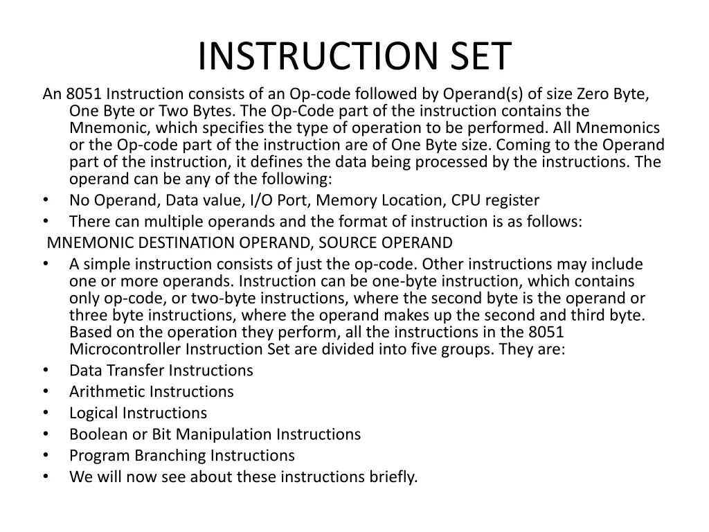 instruction set an 8051 instruction consists