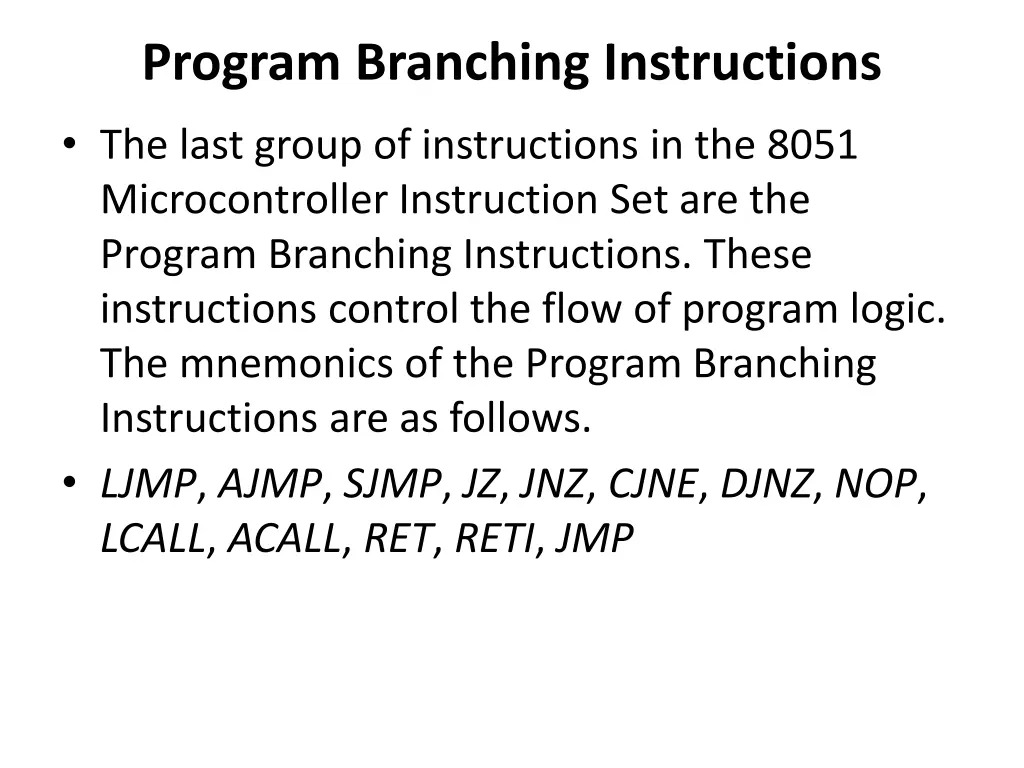 program branching instructions