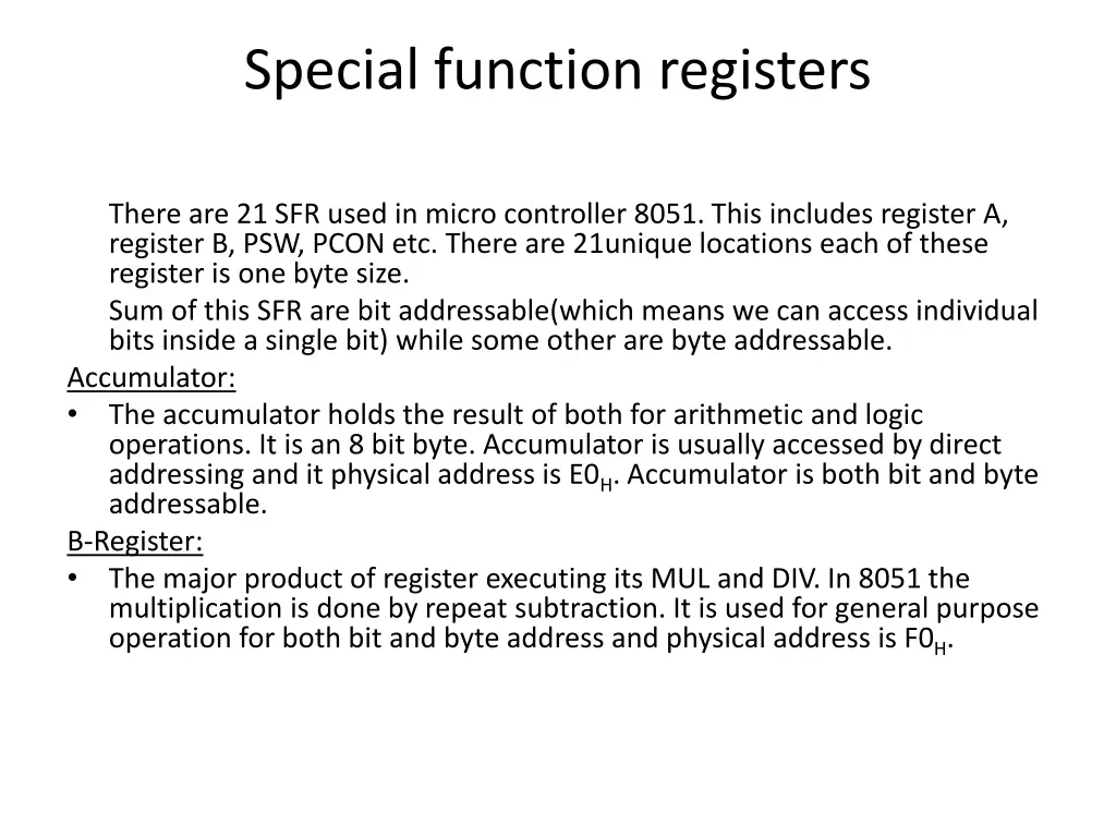special function registers