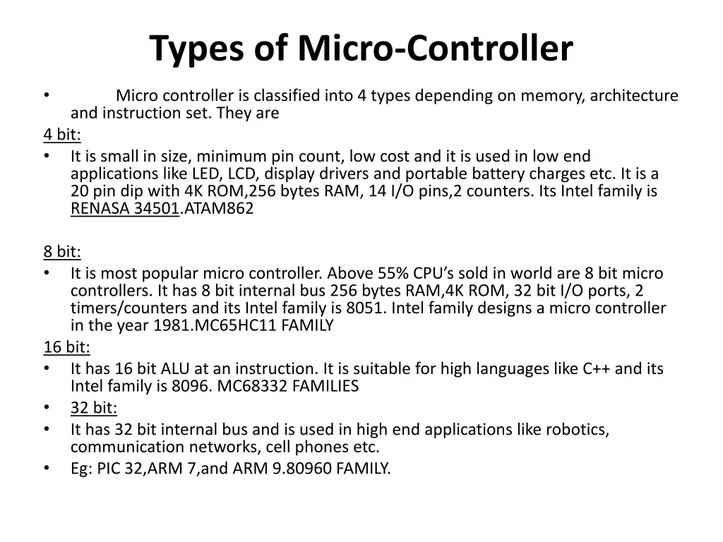 types of micro controller