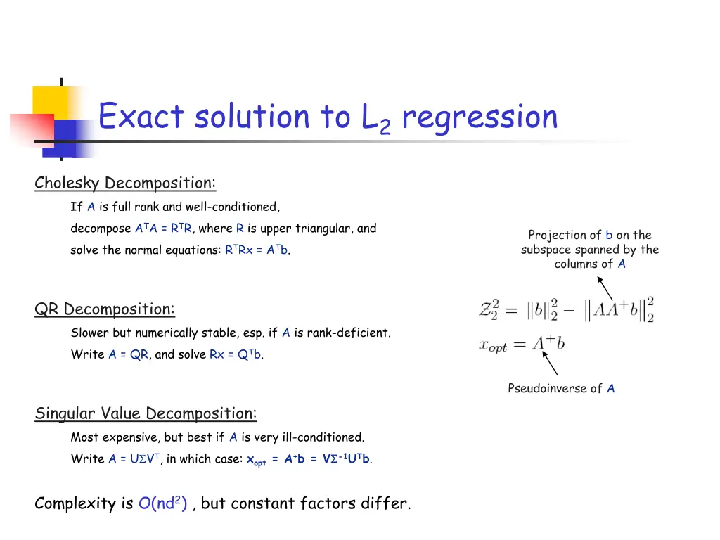 exact solution to l 2 regression