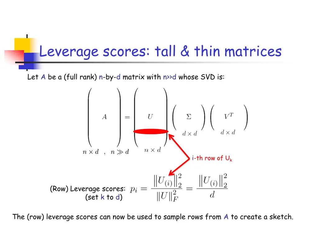 leverage scores tall thin matrices 1