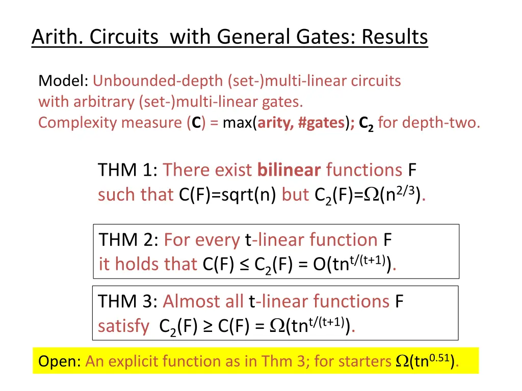 arith circuits with general gates results