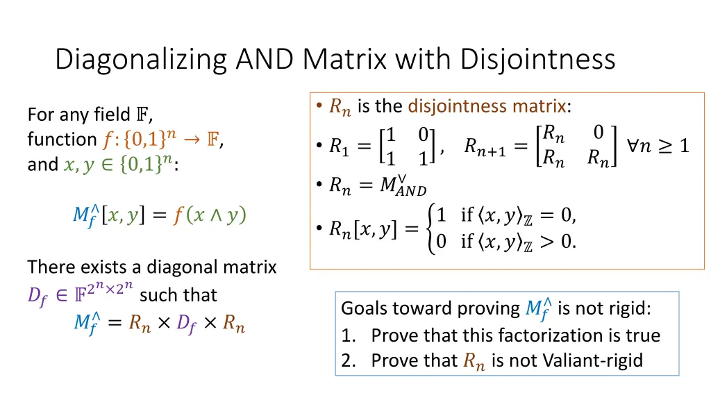 diagonalizing and matrix with disjointness