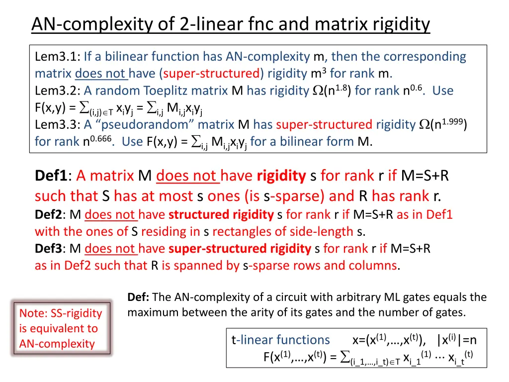 an complexity of 2 linear fnc and matrix rigidity
