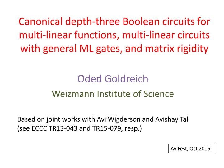 canonical depth three boolean circuits for multi