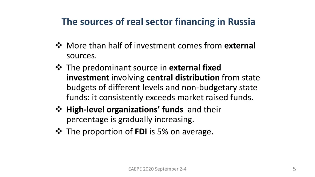 the sources of real sector financing in russia