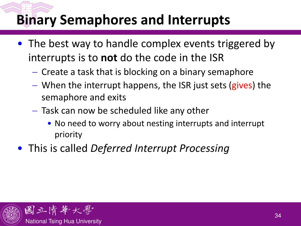 binary semaphores and interrupts