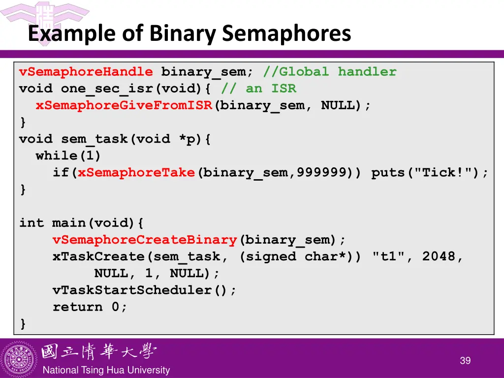 example of binary semaphores