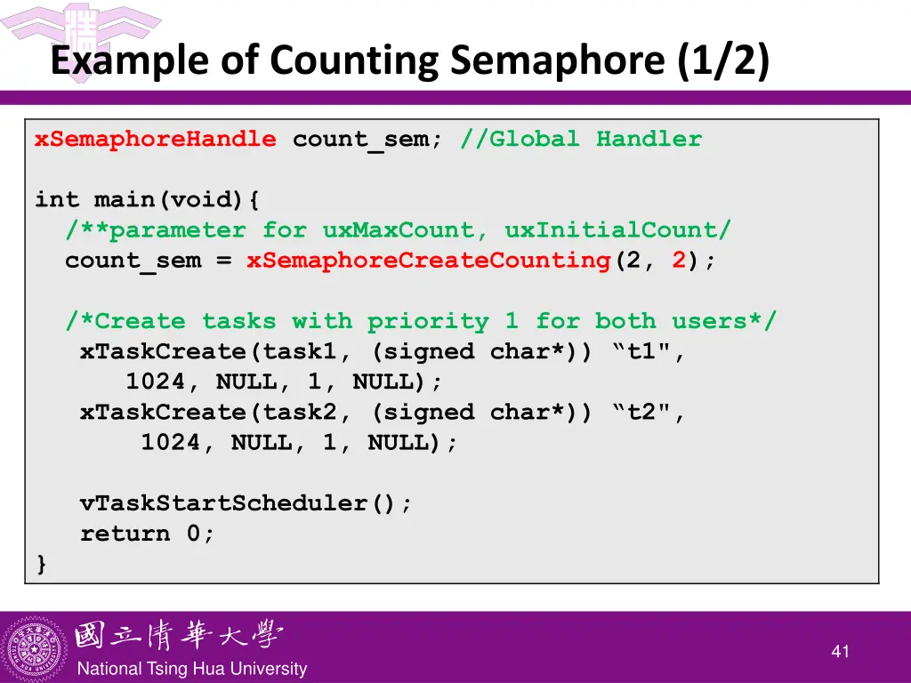 example of counting semaphore 1 2