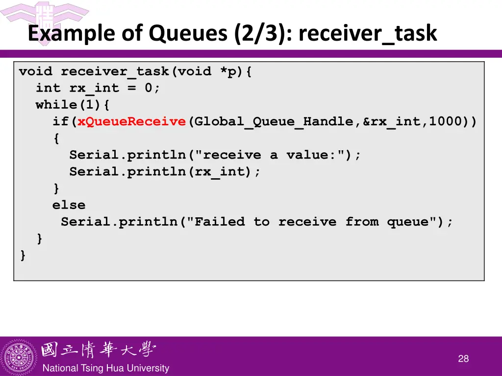 example of queues 2 3 receiver task