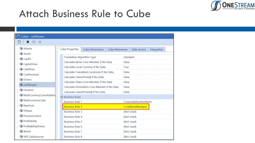 attach business rule to cube