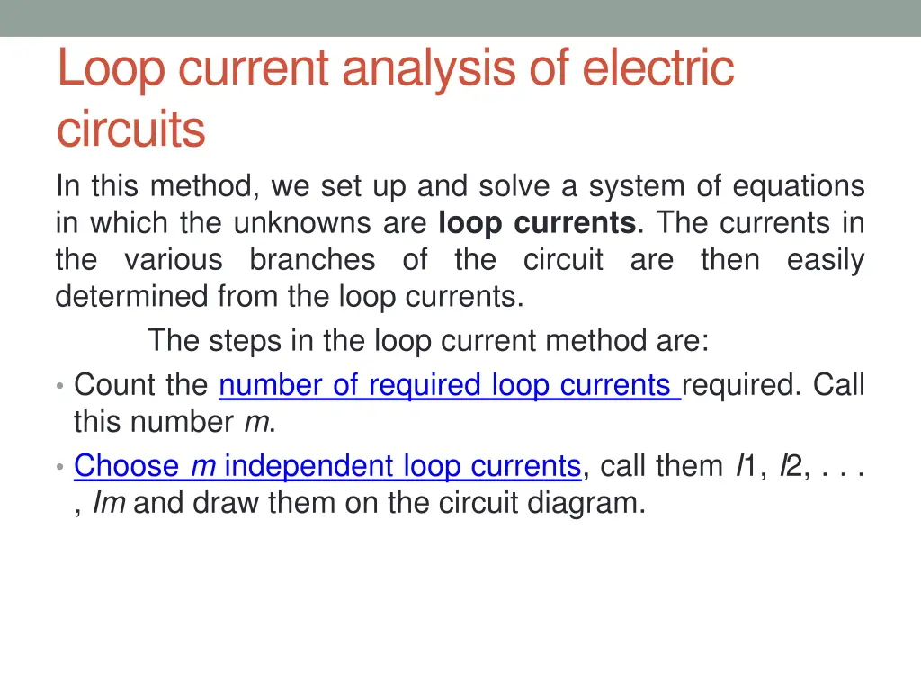 loop current analysis of electric circuits