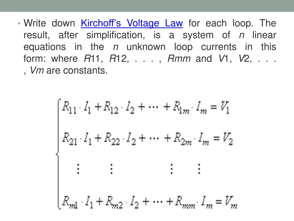 write down kirchoff s voltage law for each loop