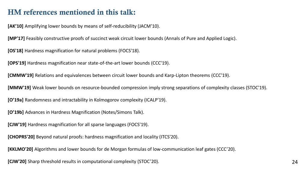 hm references mentioned in this talk