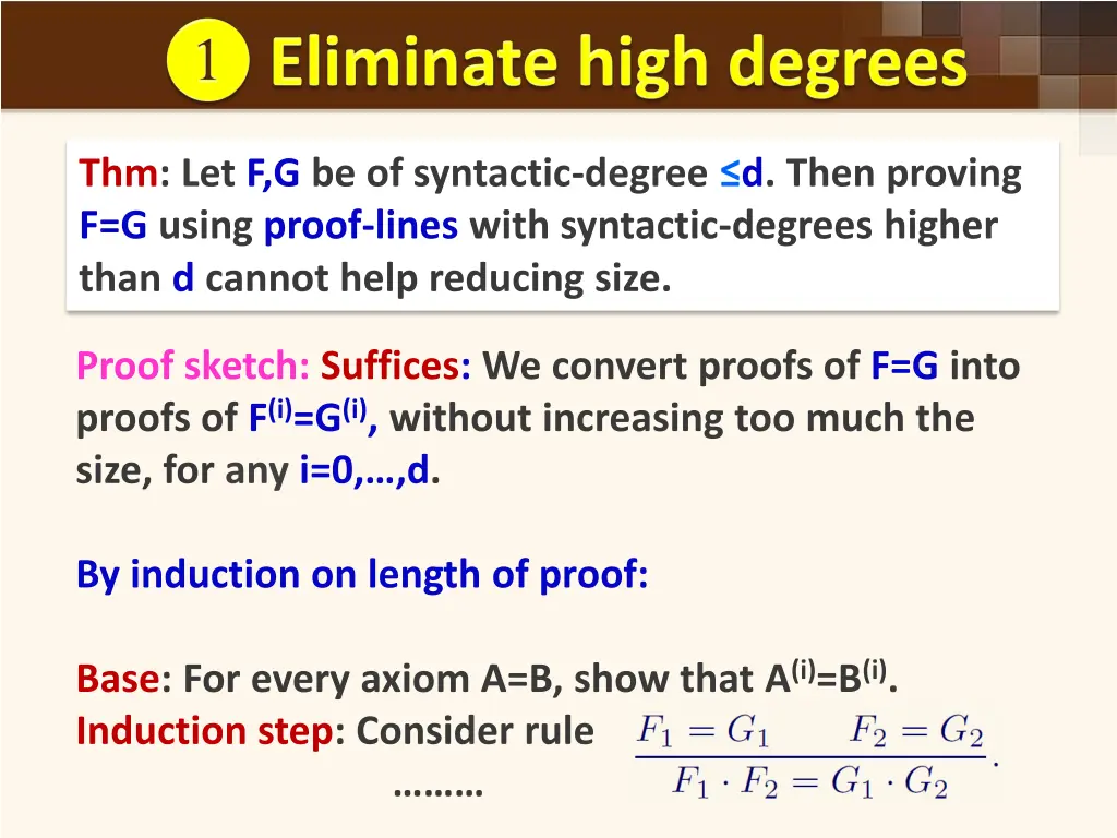 thm let f g be of syntactic degree d then proving