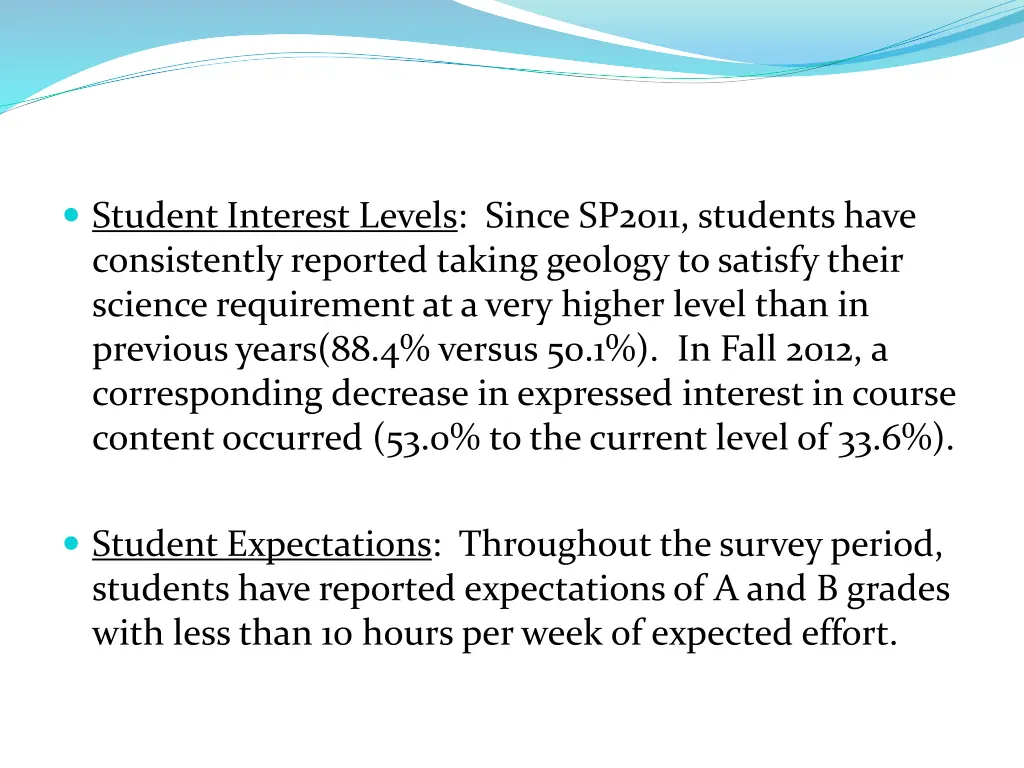 student interest levels since sp2011 students