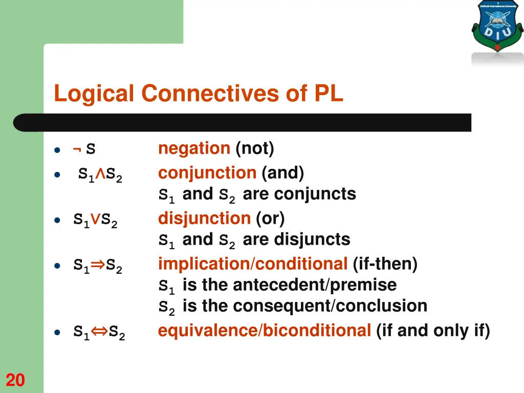logical connectives of pl