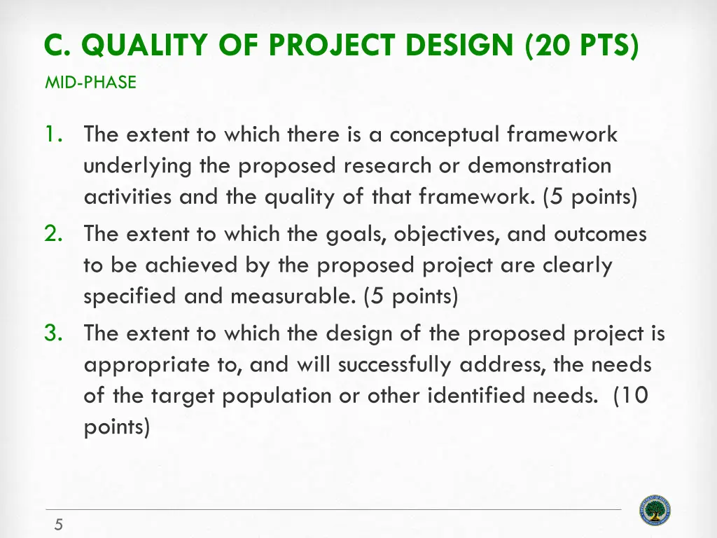 c quality of project design 20 pts mid phase