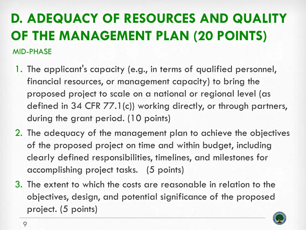d adequacy of resources and quality