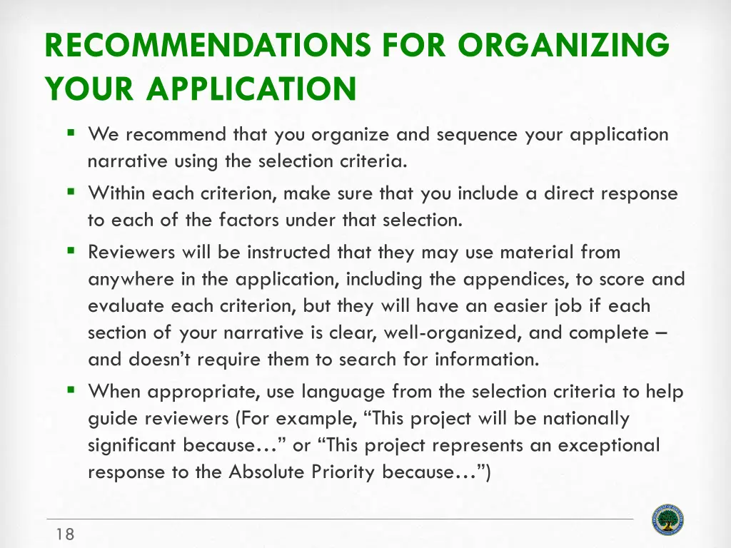 recommendations for organizing your application