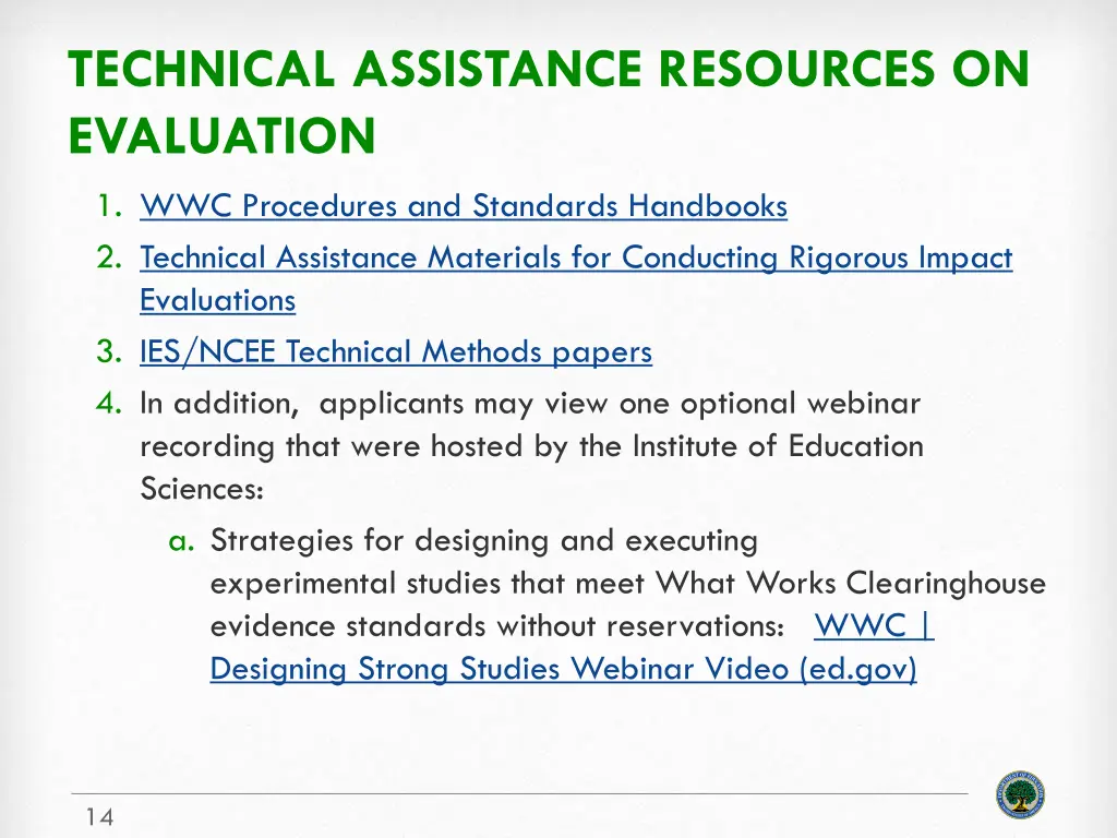 technical assistance resources on evaluation