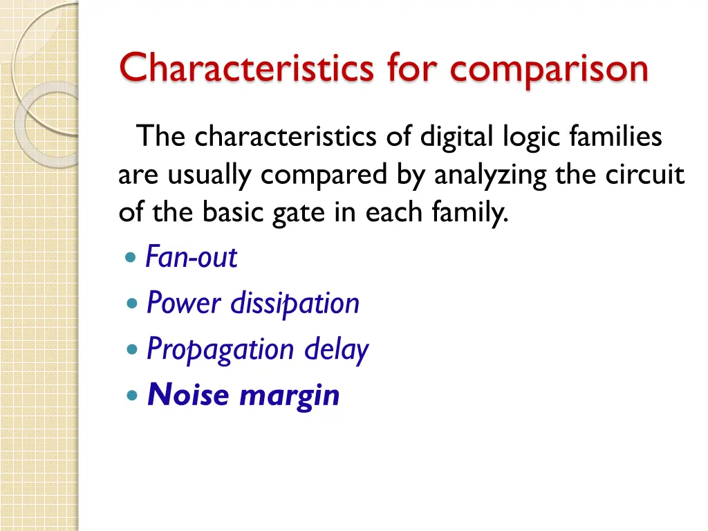 characteristics for comparison