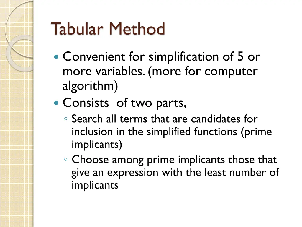 tabular method