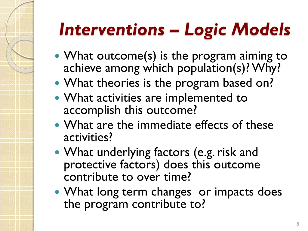 interventions logic models