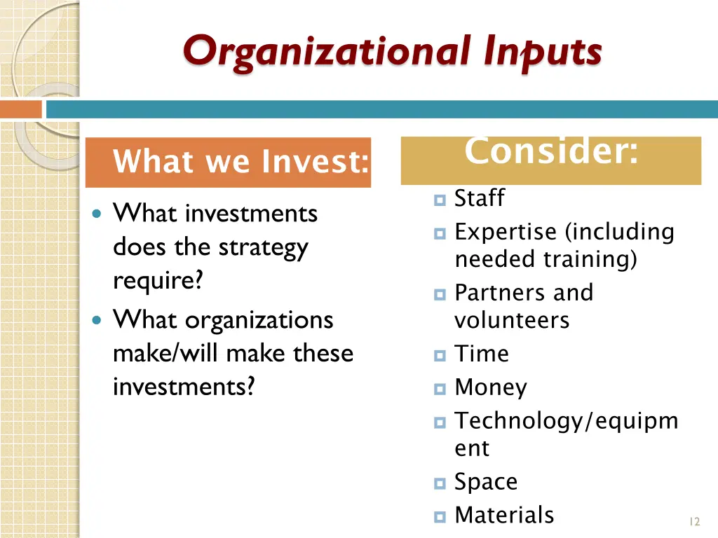 organizational inputs