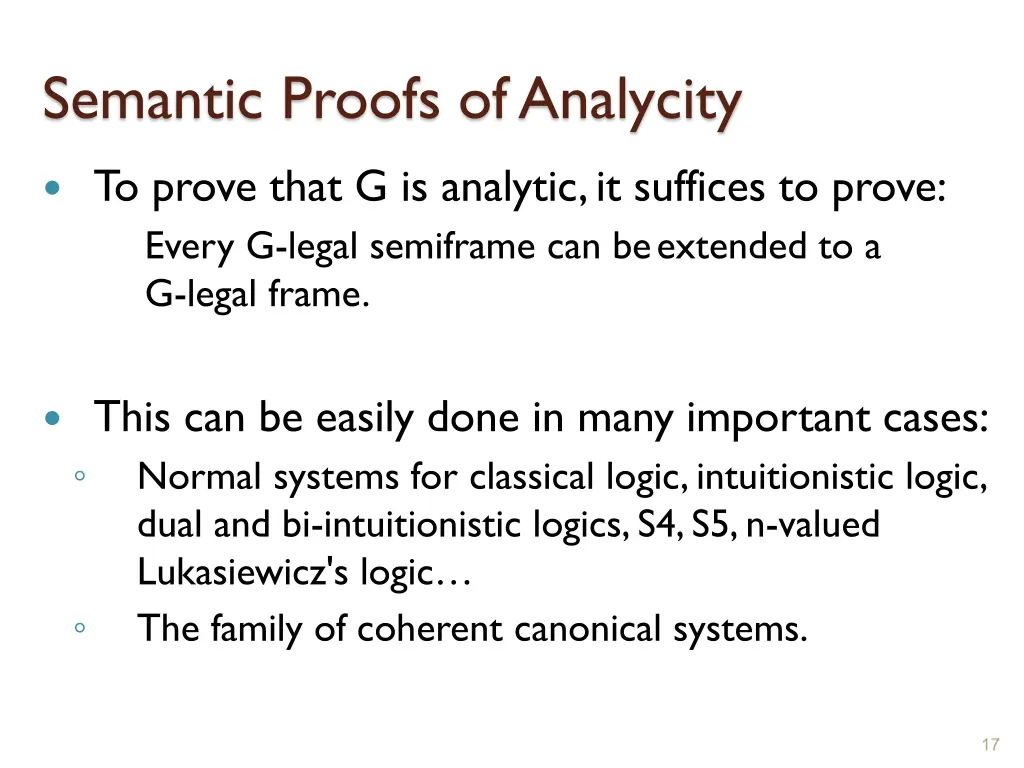 semantic proofs of analycity