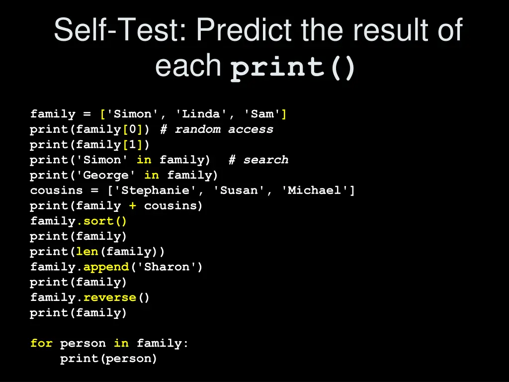 self test predict the result of each print
