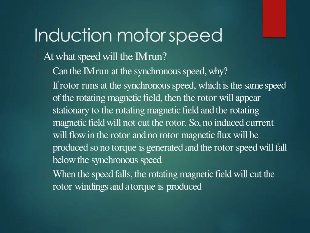 induction motorspeed at what speed will the imrun
