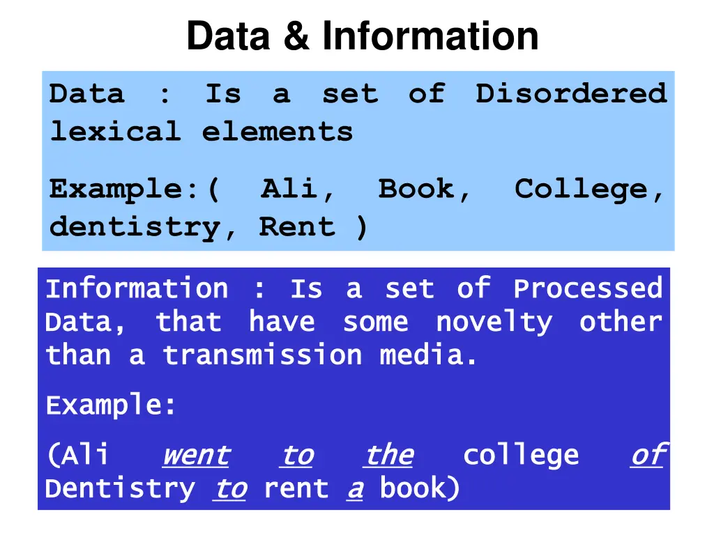 data is a set of disordered lexical elements