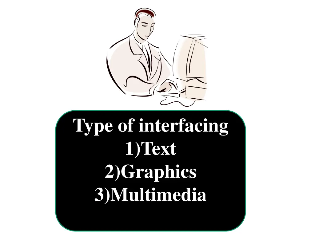 type of interfacing 1 text 2 graphics 3 multimedia