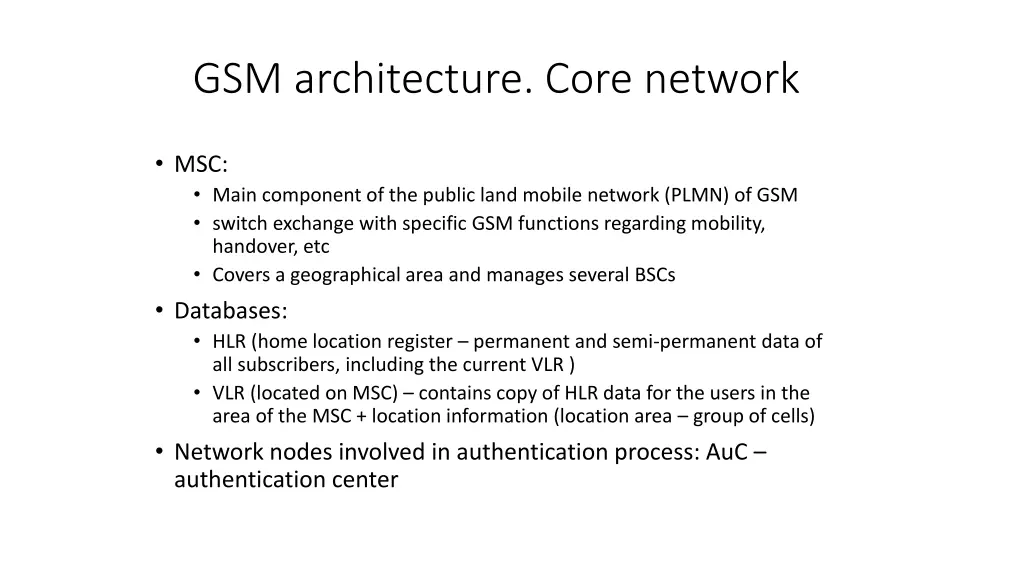 gsm architecture core network