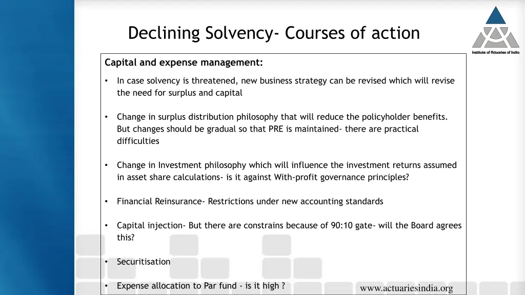declining solvency courses of action 2