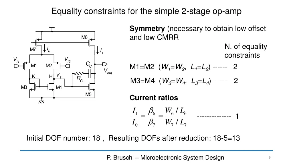 equality constraints for the simple 2 stage op amp