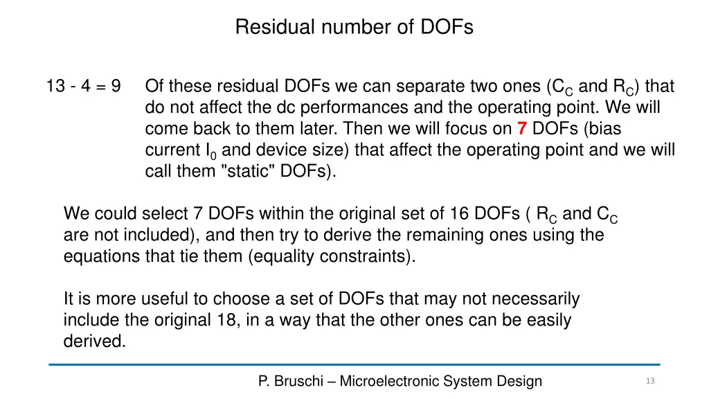 residual number of dofs