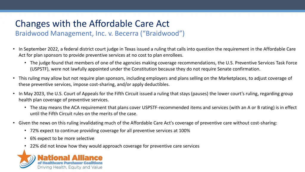 changes with the affordable care act braidwood